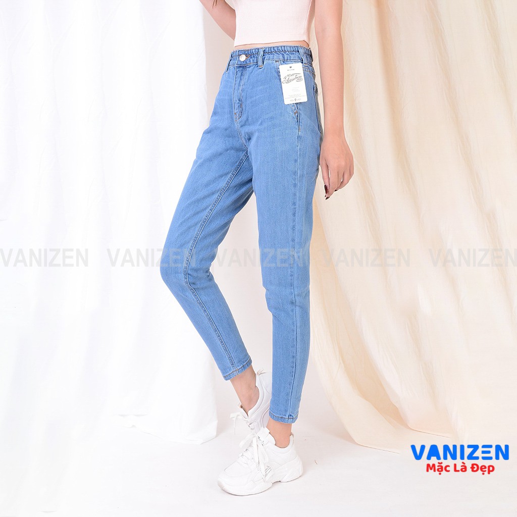 Quần jean nữ ống rộng baggy đẹp lưng cao cạp chun cúc trơn hàng hiệu cao cấp mã 466 VANIZEN