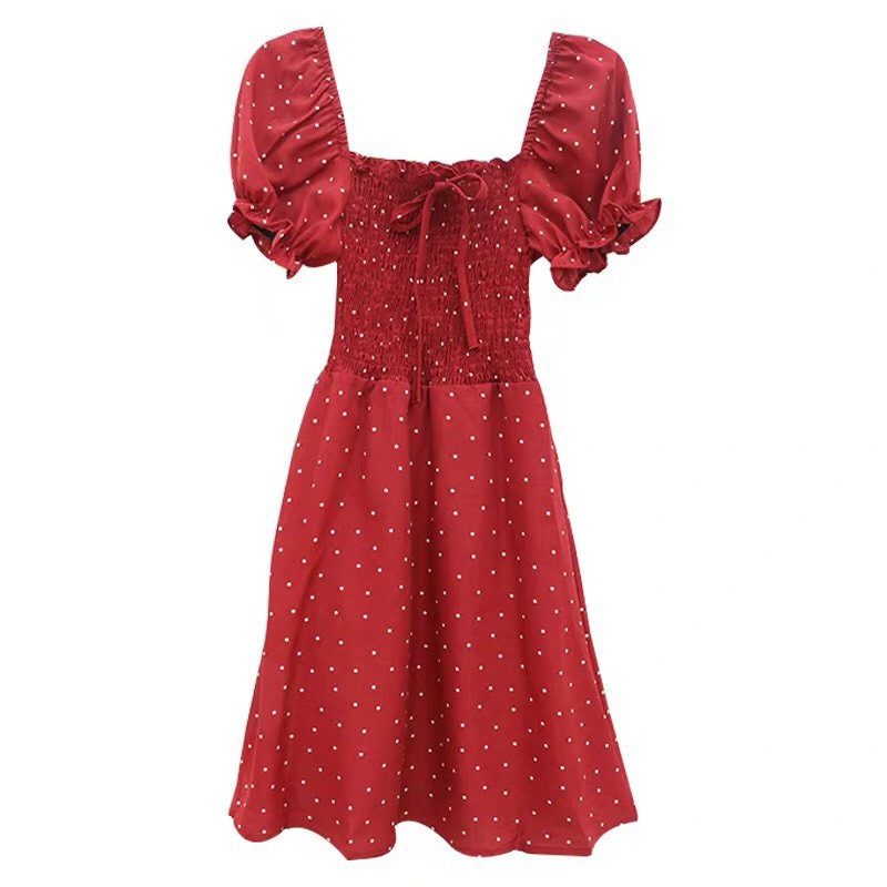 Váy vintage tay phồng dáng ngắn họa tiết chấm bi cute, Đầm nữ đẹp dáng suông phong cách ulzzang Hàn Quốc V04 - Peyy Clot | BigBuy360 - bigbuy360.vn