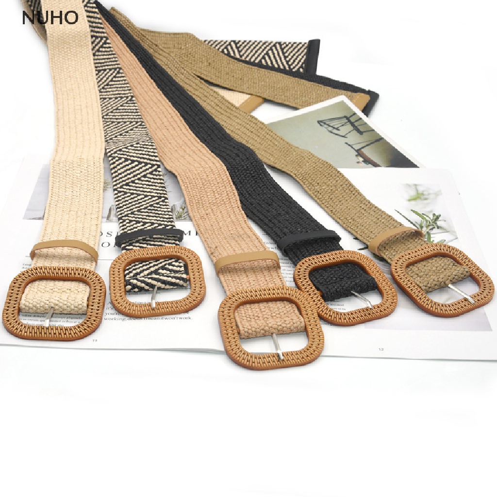 Thắt lưng bện khóa hình vuông phối đầm phong cách vintage thời trang mùa hè cho nữ