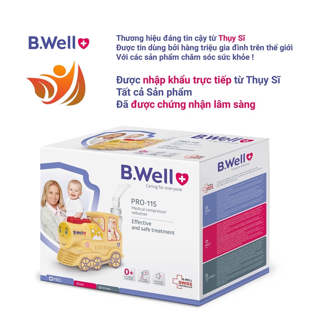 [CHÍNH HÃNG] Bộ máy xông mũi họng B.Well Swiss PRO-115 hình tàu lửa dễ thương, bé không còn sợ khi xông (Bảo hành 3 năm)