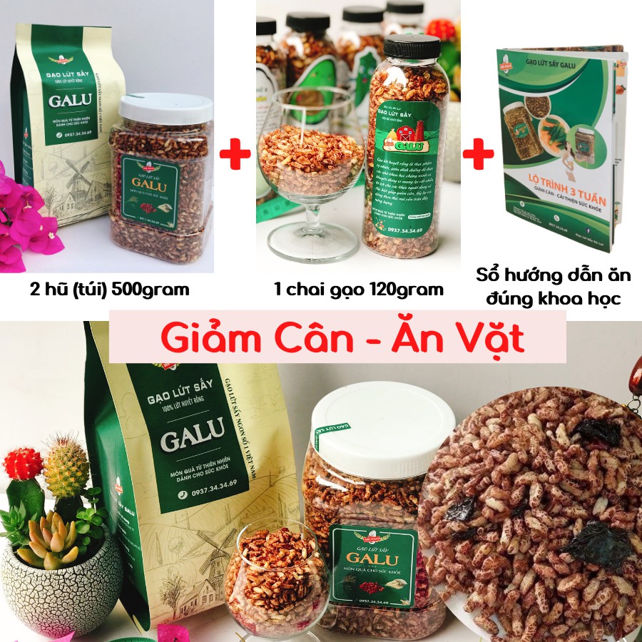 2 Hũ(Túi) Gạo Lứt Sấy Rong Biển Galu 500gram + 1 Chai 120gram + Tặng sổ tay hướng dẫn ăn gạo lứt giảm cân sau 3 tuần. | BigBuy360 - bigbuy360.vn