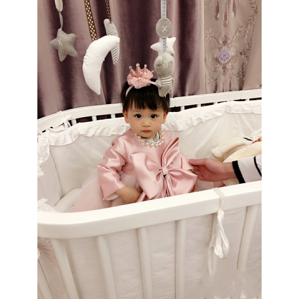 Váy công chúa bé gái mầu hồng gắn nơ to trước ngực hàng thiết kế cao cấp giá từ 305k