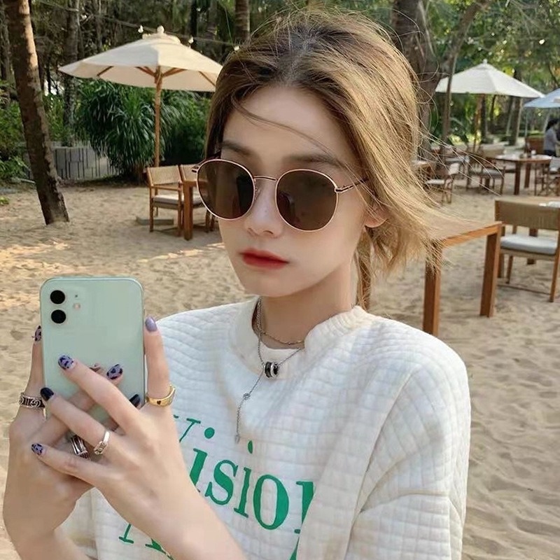 COD Kính Mát Gọng Tròn Kim Loại Chống Tia Uv Phong Cách Retro Thời Trang Cho Nữ
