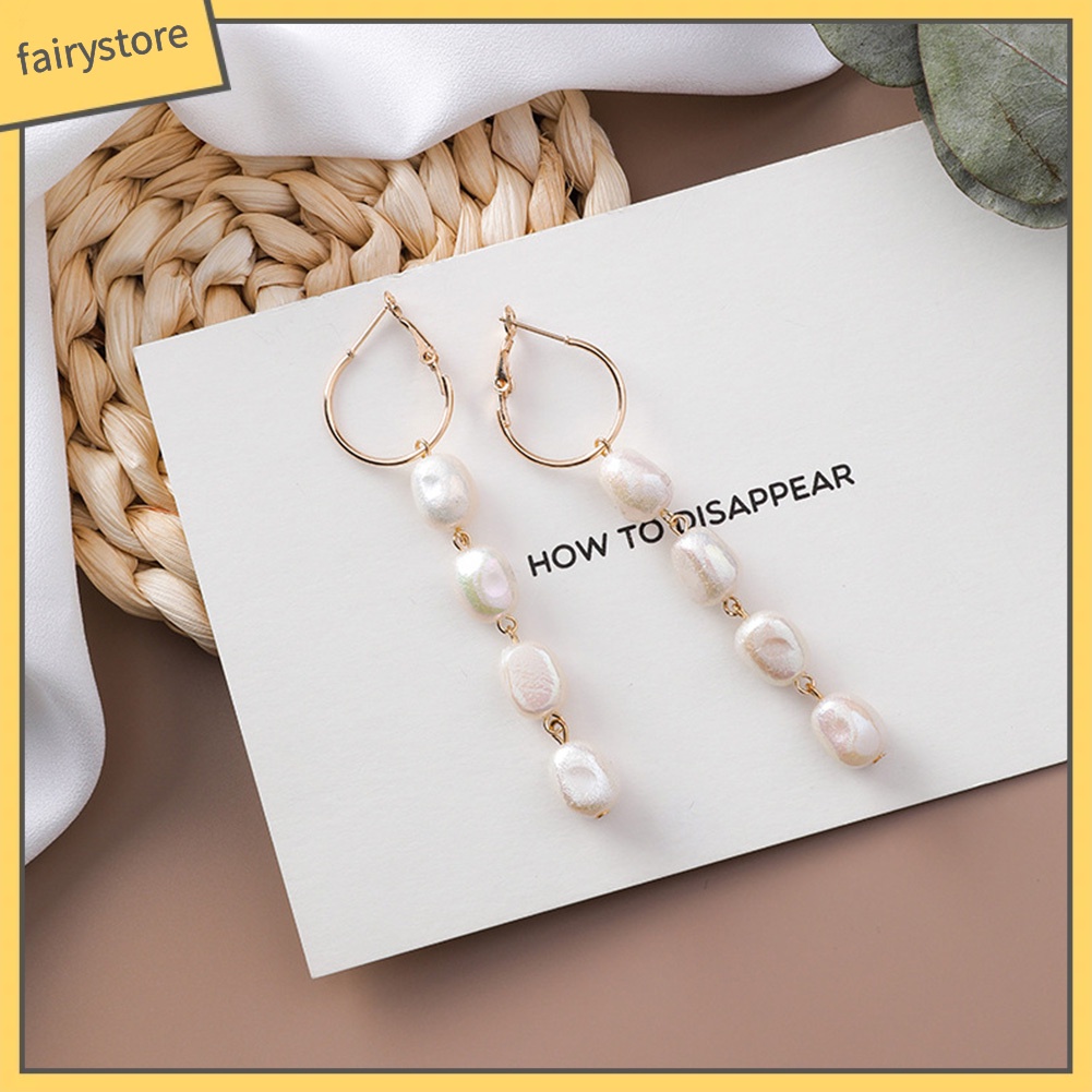 Hoa tai dáng dài phối hạt ngọc trai nhân tạo phong cách cổ điển cho nữ