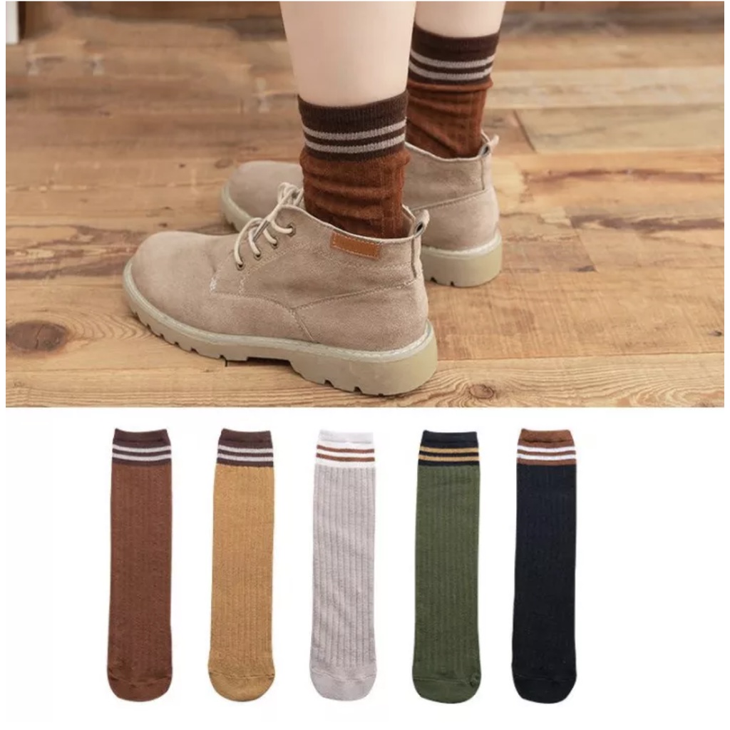 Vớ tất Nữ cổ cao len gân vintage Hàn Quốc