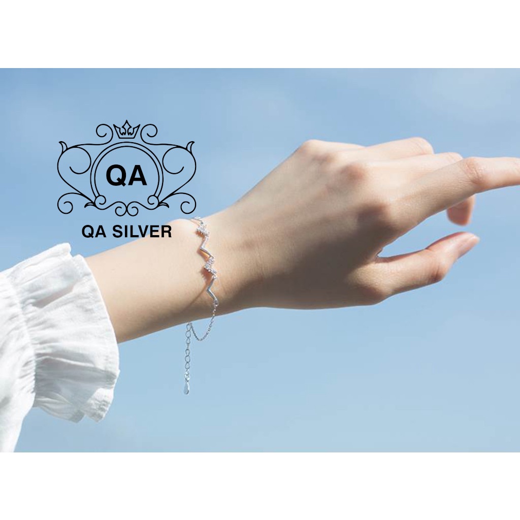 Vòng tay bạc 925 sóng chữ V lắc nữ khảm đá S925 ZIGZAG QA SILVER Bracelet BR180902