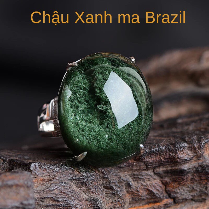 Pha lê tự nhiên màu xanh lá cây ma tourmaline nhẫn cho nữ vòng ngọc hồng lựu trang sức bạc 925 đơn giản