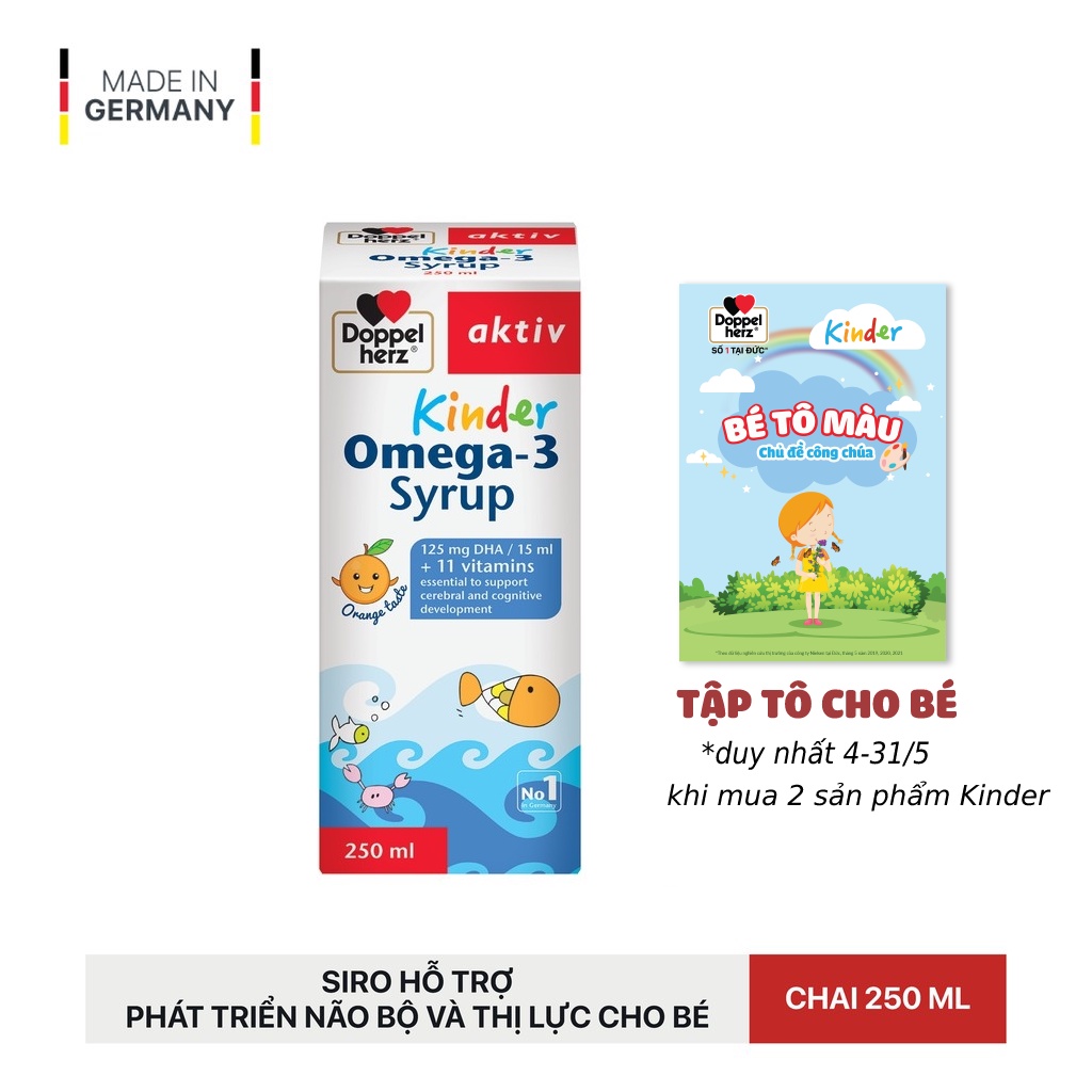 [TPCN Nhập Khẩu] Siro hỗ trợ phát triển não bộ và thị lực cho bé Doppelherz Aktiv Kinder Omega-3 Syrup (Chai 250ml)