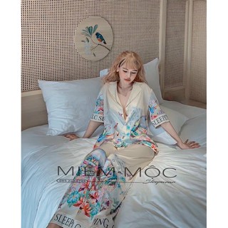 Bộ pijama cộc dài sen nai - hàng quảng châu cao cấp