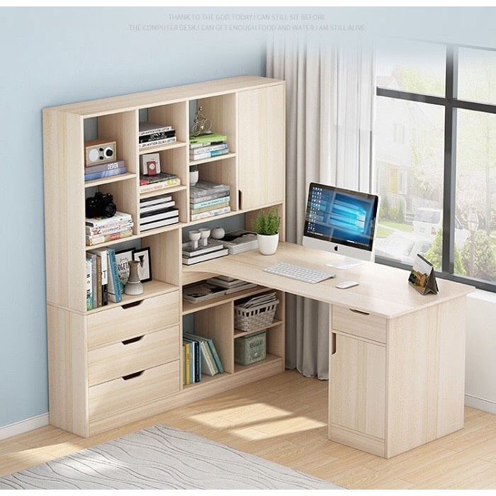 Bàn học góc - bàn làm việc liền giá sách lớn BH6836 - gỗ MDF cốt xanh chống ẩm