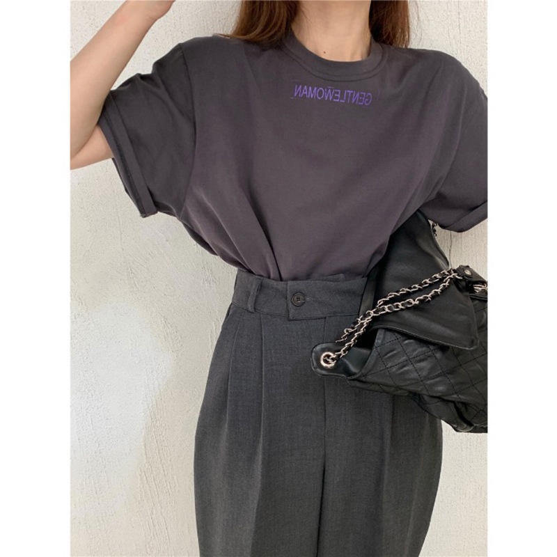 Áo Thun Nữ Ngắn Tay Cổ Tròn In Chữ Thời Trang Mới