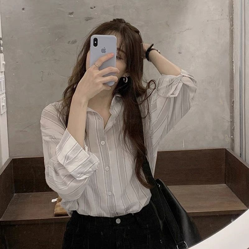 Áo Sơ Mi Tay Dài Kẻ Sọc Thời Trang Cá Tính 164153 Áo Sơ Mi Dáng Rộng Phong Cách Retro Hợp Thời Trang