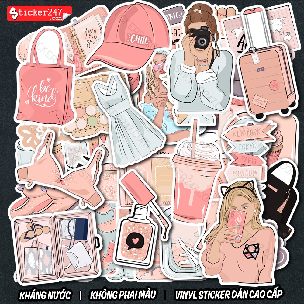 Sticker Cô Gái Dễ Thương Cute Girl  🌈𝑭𝒓𝒆𝒆𝒔𝒉𝒊𝒑 chống nước, sticker dán laptop, điện thoại, đàn, mũ bảo hiểm, vali