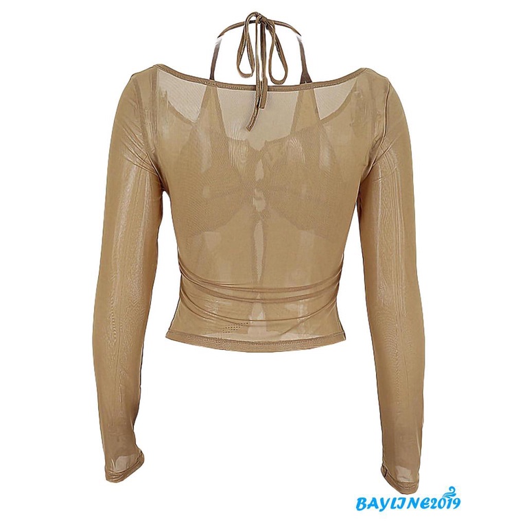 Áo Croptop Tay Dài Màu Trơn Phối Nơ Thời Trang Cho Nữ