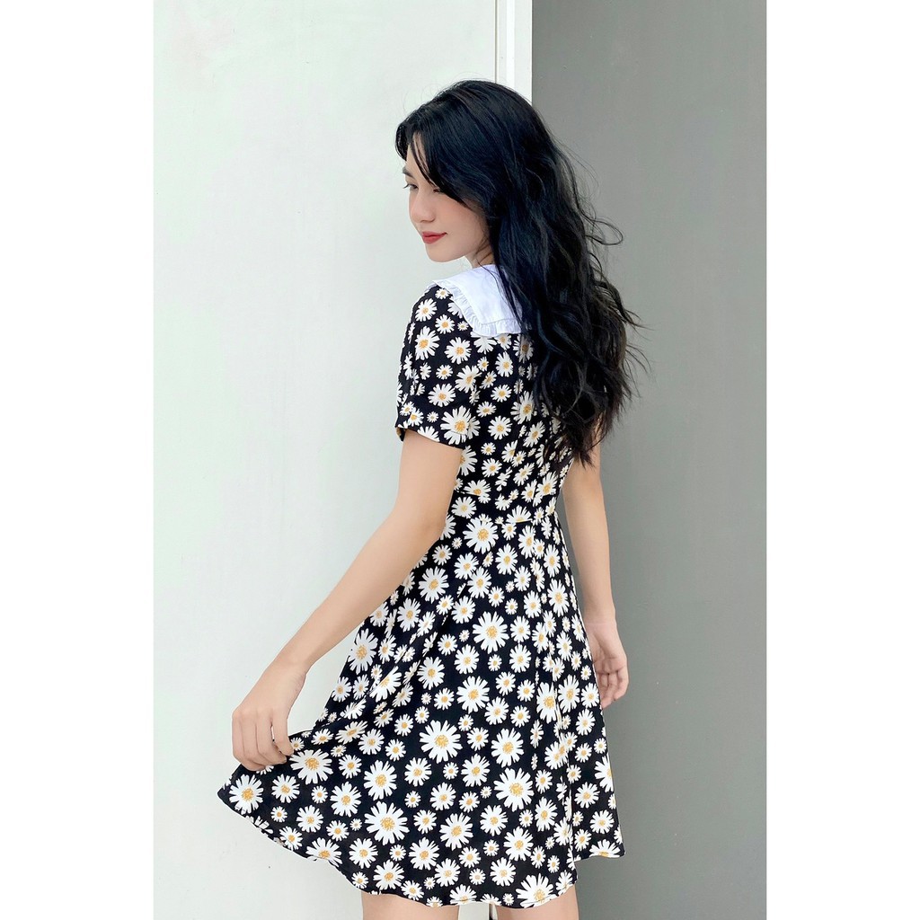 [Mã WABRWA15 giảm 15% đơn 300K] Đầm xòe họa tiết hoa hướng dương tay ngắn đính nơ cổ 20AGIAN DEW0438 | BigBuy360 - bigbuy360.vn