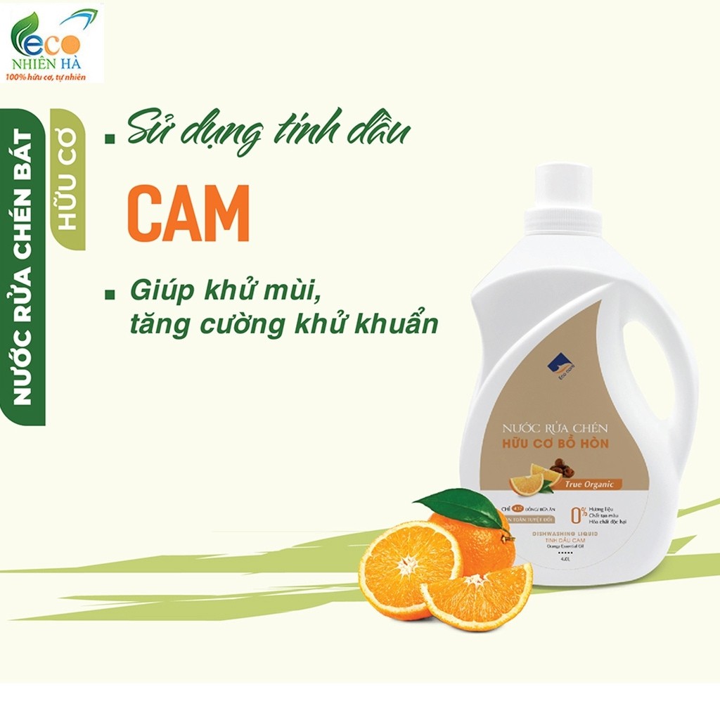Nước rửa chén hữu cơ ECOCARE 4L tinh dầu cam, nước rửa bát cho bé, an toàn da tay