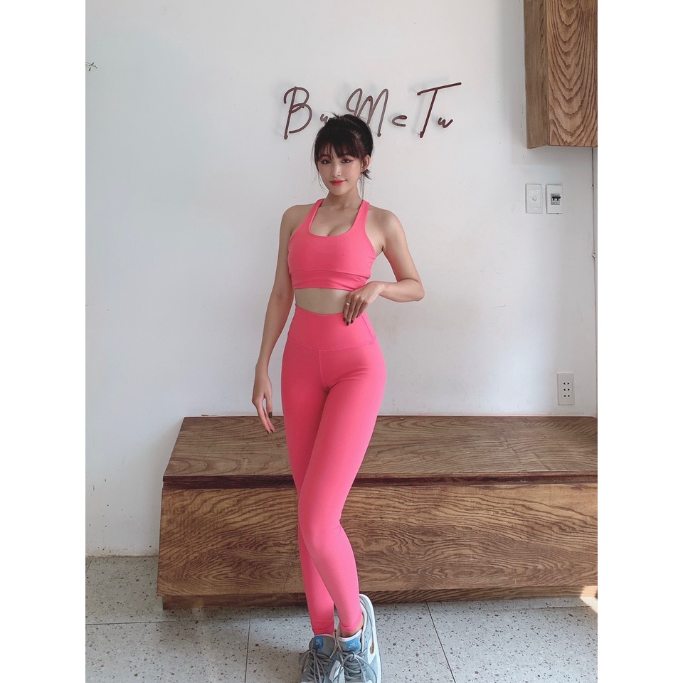 Đồ tập gym yoga nữ, set bộ thể thao áo bra đan dây kèm mút quần dài Bin Sport BD146