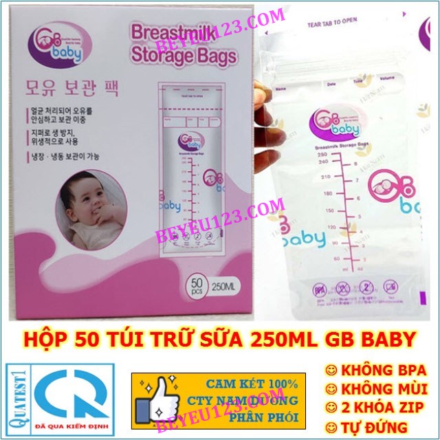 Hộp 50 Túi trữ sữa Mẹ 250ml GB Baby G50 không BPA - Hàn Quốc