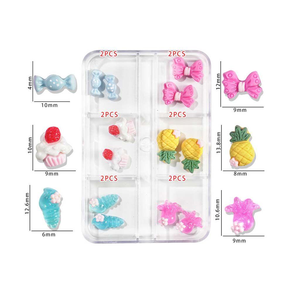 Set 12 Phụ Kiện Trang Trí Móng Tay 3D Nhiều Màu Sắc Xinh Xắn