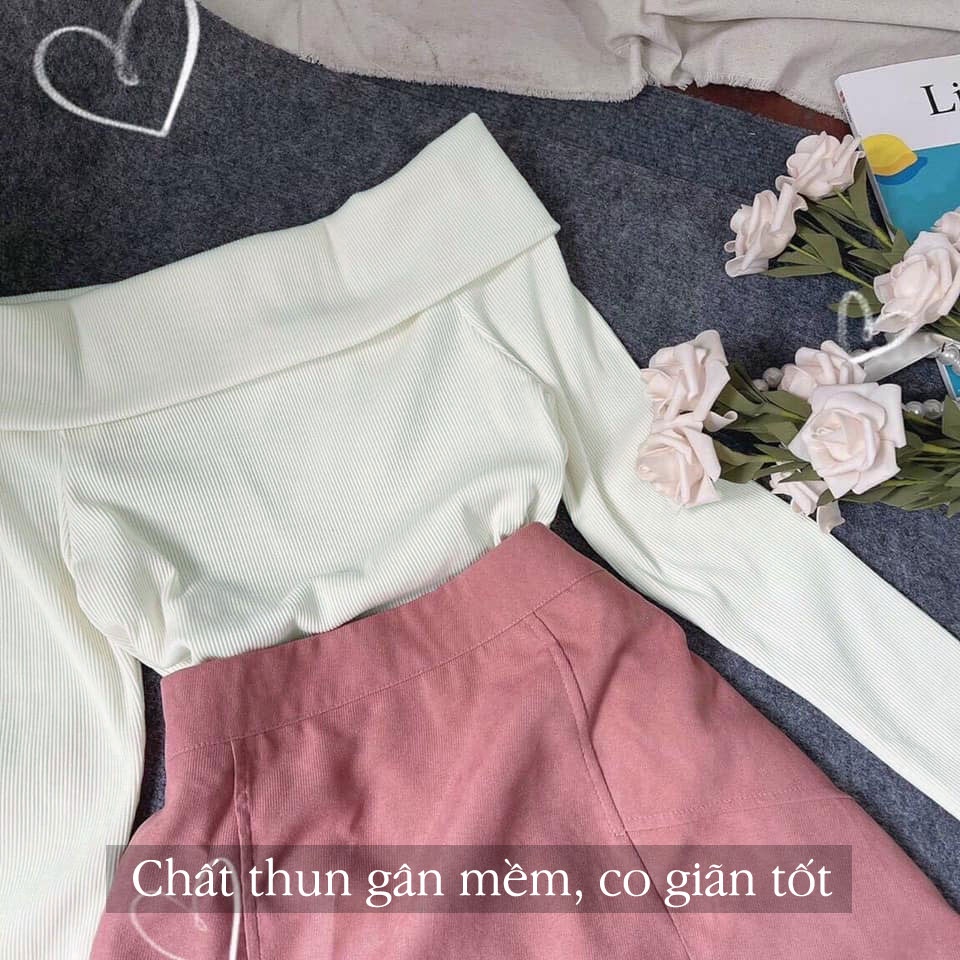 Áo Trễ Vài Dài, Áo Kiểu Thun Gân Bệt Bánh Bèo Dài Tay A200