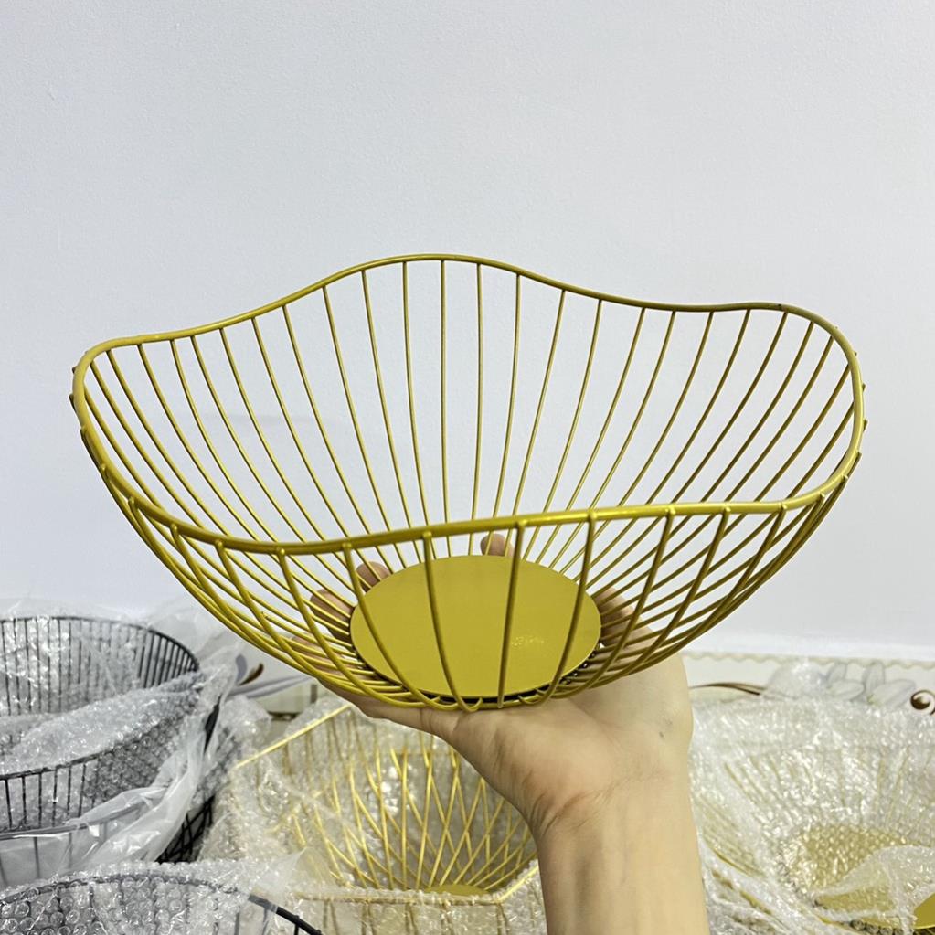 Rổ kim loại đựng trái cây đa năng dùng để trang trí phòng khách, bếp ăn, Màu vàng gold