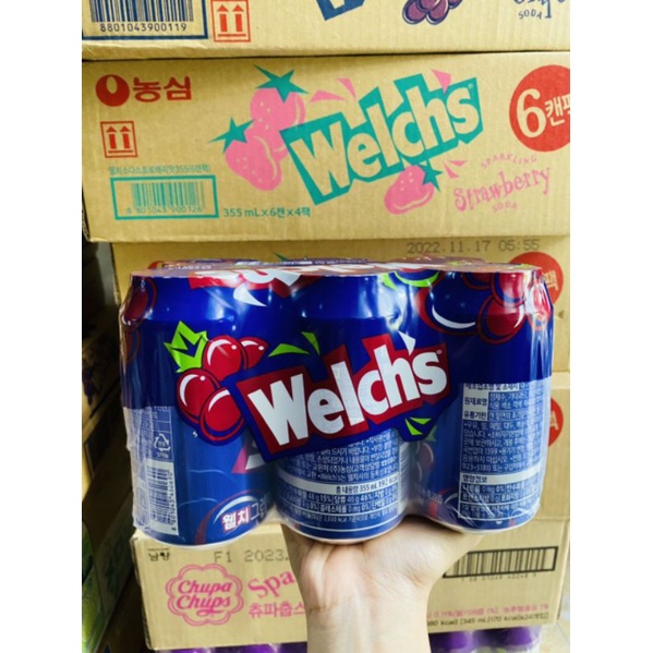 NƯớC NGỌT CÓ GA WELCHS VỊ DÂU / NHO LON 355M  NHẬP KHẨU - Lùn Con Food