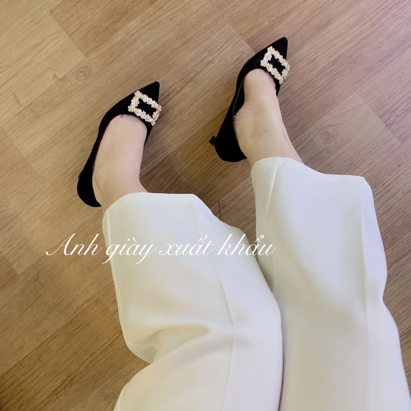CG07 - Giày cưới, Giày cô dâu,Giày cao gót da lộn gót nhọn 7p nơ khoá vuông đá siêu sang , cực chắc chắn phù hợp dự tiệc