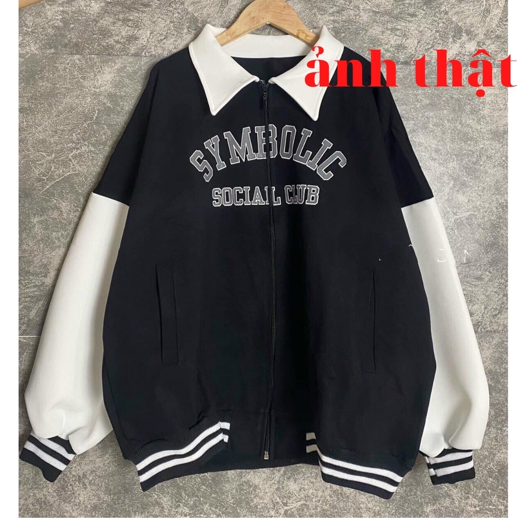 Áo khoác bomber nữ form rộng có cổ in chữ Symbolic unisex chất umi dày không xù đẹp chuẩn ảnh xưởng sỉ nguyễn hoa