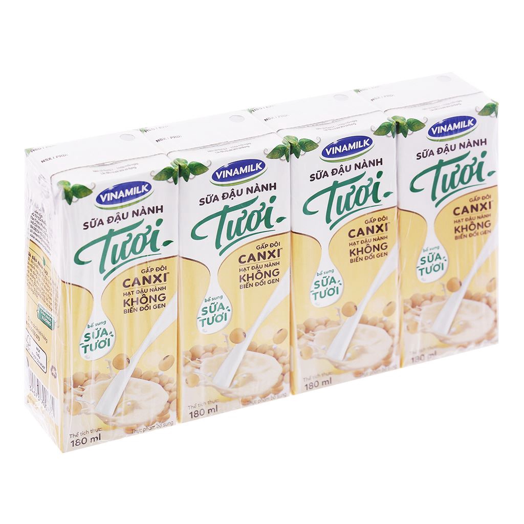 (New) Lốc 4 hộp sữa đậu nành tươi Vinamilk 180ml/hộp - date mới