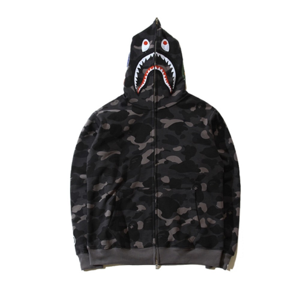 Áo khoác Bape camo đen,jacket bape shark