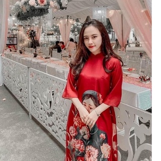 Áo Dài, Áo Cách Tân In Hình Cô Gái Hoa Siêu Xinh Hot B9