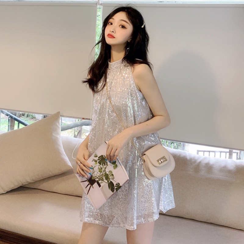 sẵn JANE'S Đầm babydoll tay cộc bling bling J0304