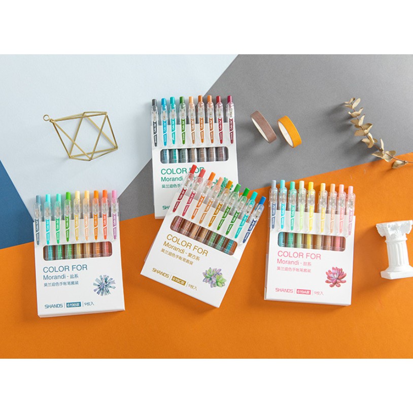 SET 9 BÚT GEL BẤM MORANDI MÀU Morandi Color For - Bút Gel Màu Bấm 0.5mm
