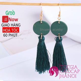 Khuyên tai gỗ đính tua rua phong cách boho đơn giản