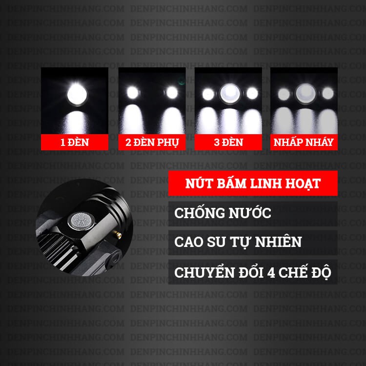 HÀNG XỊN  Đèn pin  Pin Cầm Tay 3 Pha Siêu Sáng Xoay 360 Độ Tiện Dụng, 3 bóng 4 chế độ sáng