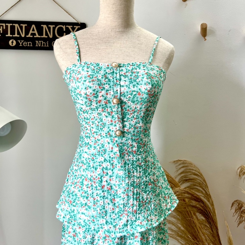 Váy 2 dây hoa nhí dáng dài cổ điển phong cách retro nữ tính FINANCY VT03 | BigBuy360 - bigbuy360.vn