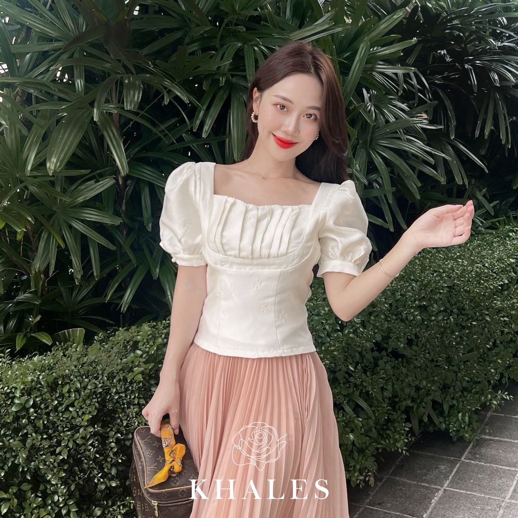 Áo KHALES Lucie cổ vuông tay bồng vải gấm