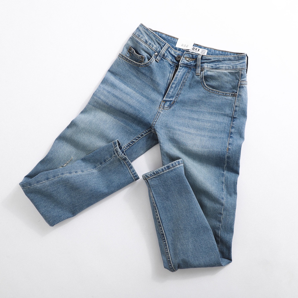 Quần jean xanh wash rách DEFOXX form slimfit - RIPPED JEAN DEFOXX BLUE 220541 | LA STORE MENSWEAR