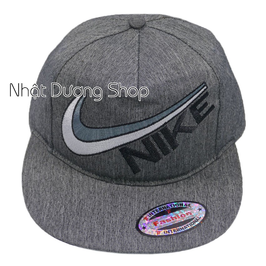 Nón Hiphop Snapback thêu hình Móc Nike thời trang - Xám