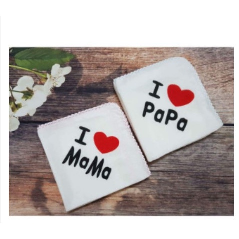 Set 10 Khăn xô sữa/ khăn xô cho bé I Love Mama, Papa xuất nhật 2 lớp kích thước 32x32cm