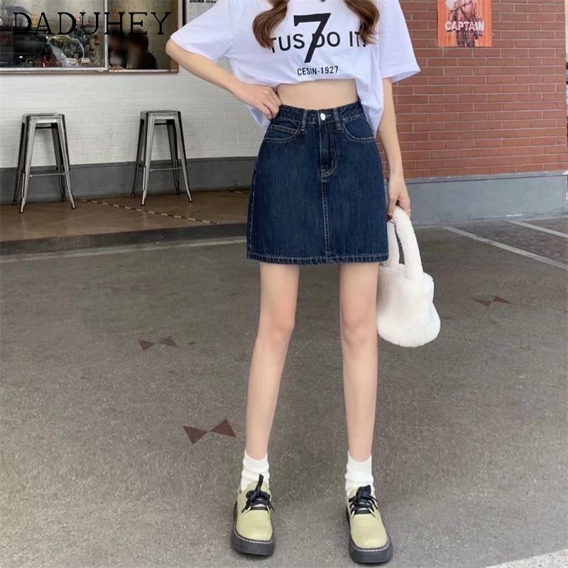 Chân váy daduhey denim dáng ngắn chữ A cạp cao phong cách Hàn Quốc thời trang mùa hè 2022 dành cho nữ