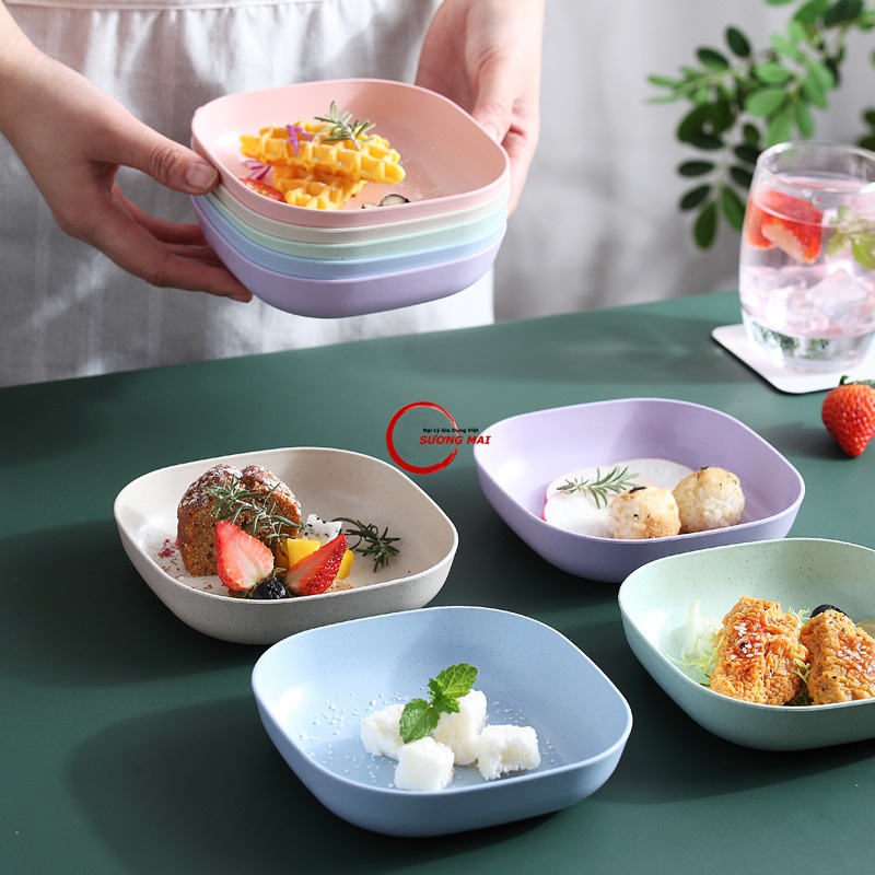 [Giá Sỉ] Dĩa Nhựa Lúa Mạch Vuông Tròn Nhỏ