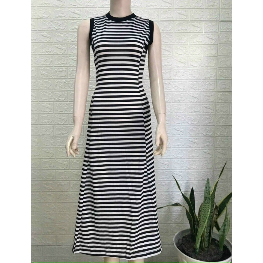 Đầm Maxi Thun Sọc Viền Bo, Đầm Maxi