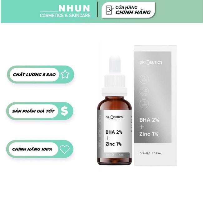 Tinh Chất Serum BHA 2% + ZinC 1% DrCeutics Giảm Mụn Và Giảm Sưng Mụn (NB)