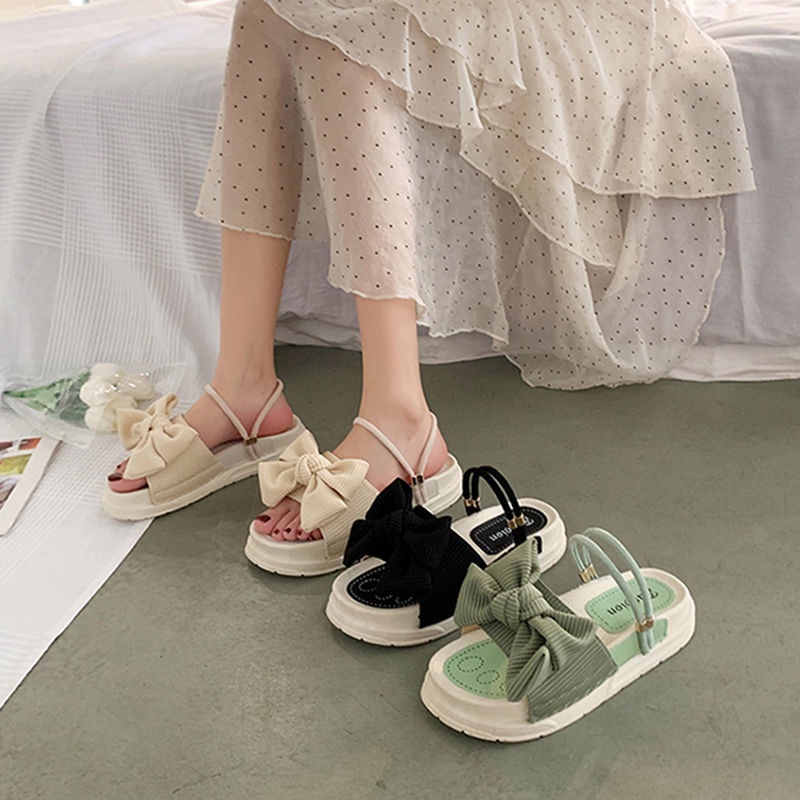 Giày sandal đế bằng dày 2 quai thời trang hè năm 2022 cho nữ