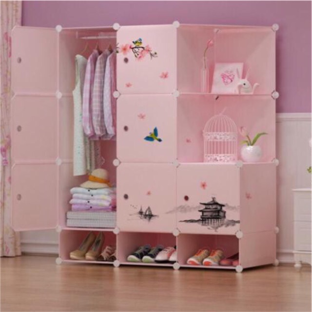 TỦ NHỰA LẮP GHÉP 12 Ô Y HÌNH SÂU 47cm. Tặng kèm 2 treo đồ.