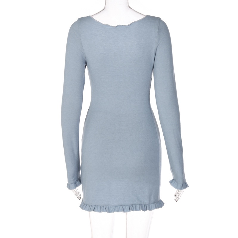 DUNEA Set Áo Kiểu Dài Tay Cổ Chữ V + Chân Váy Dài Lưng Cao Thời Trang Nữ