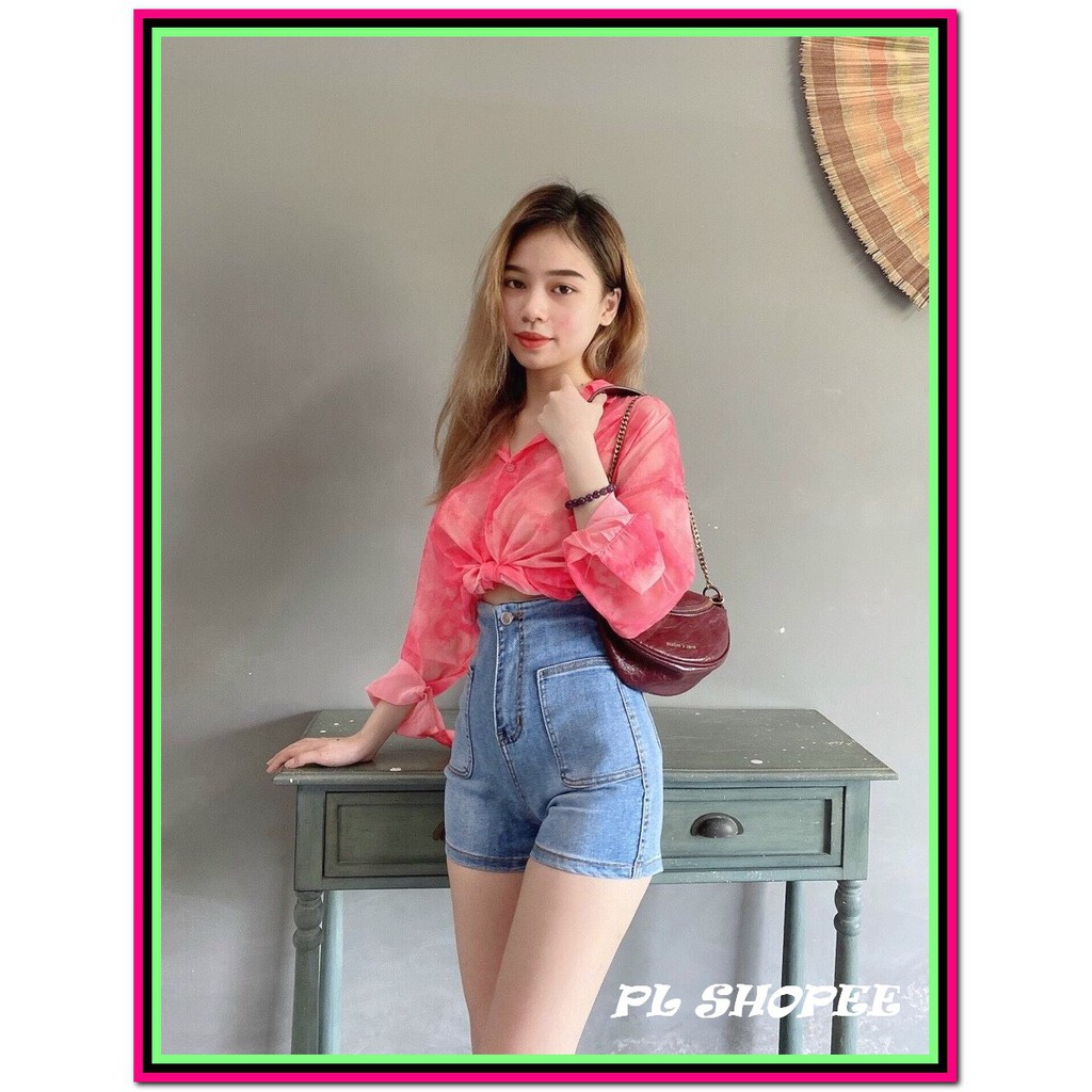 QUẦN short jean nữ PHỐI HAI TÚI BẦU xanh nhạt -1dd25