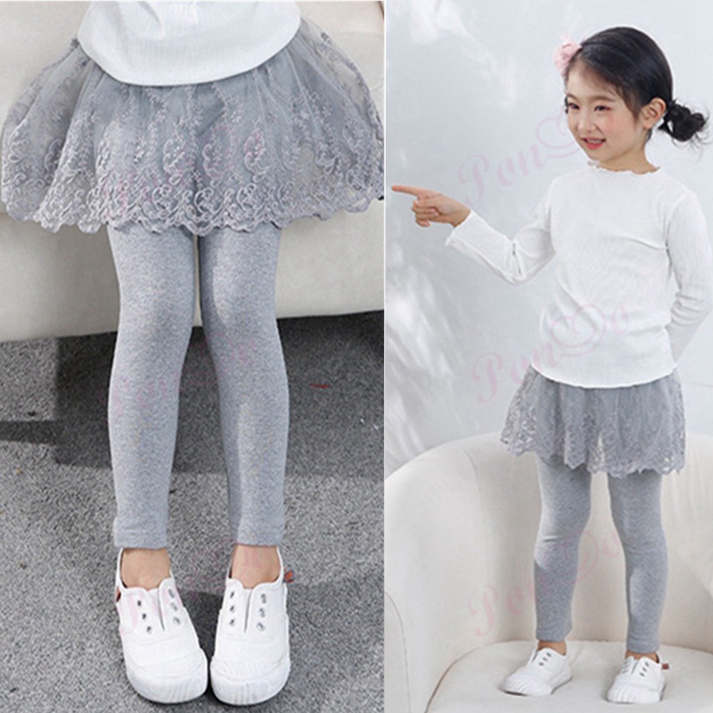 Quần Legging Giả Váy Phối Ren Cho Bé Gái 2-8 Tuổi