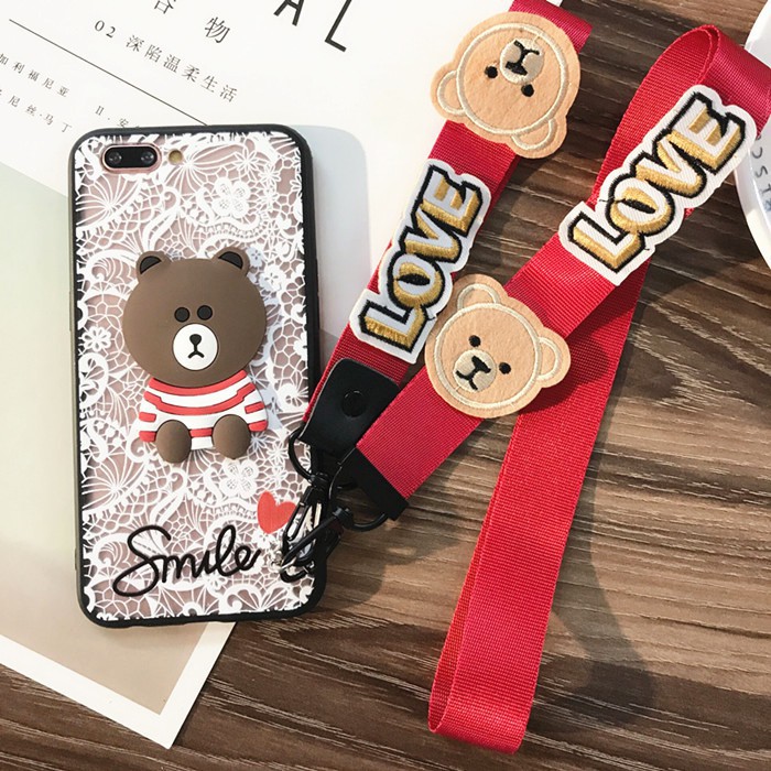 Ốp lưng OPPO silicon hình gấu Teddy có dây đeo siêu cute cho A37 A39 A57 A59 F1S R9 R9S Plus